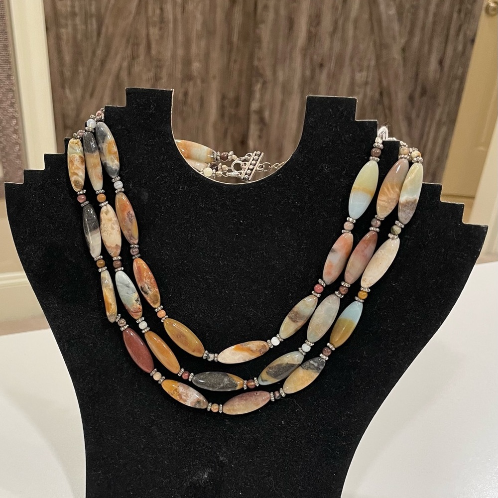 Semiprecious stone multi strand necklace